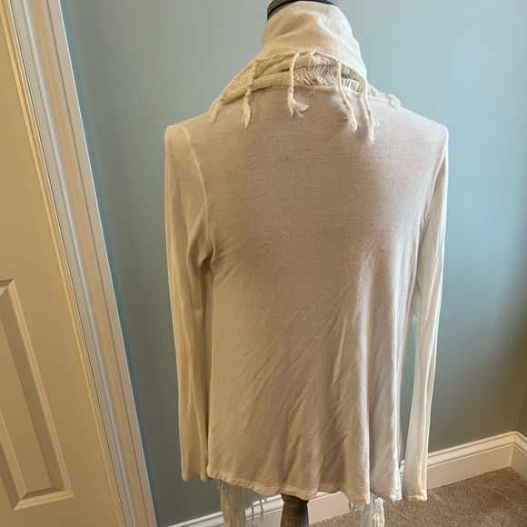 Lightweight cream open front cardigan with fringe detail - Picture 5 of 7